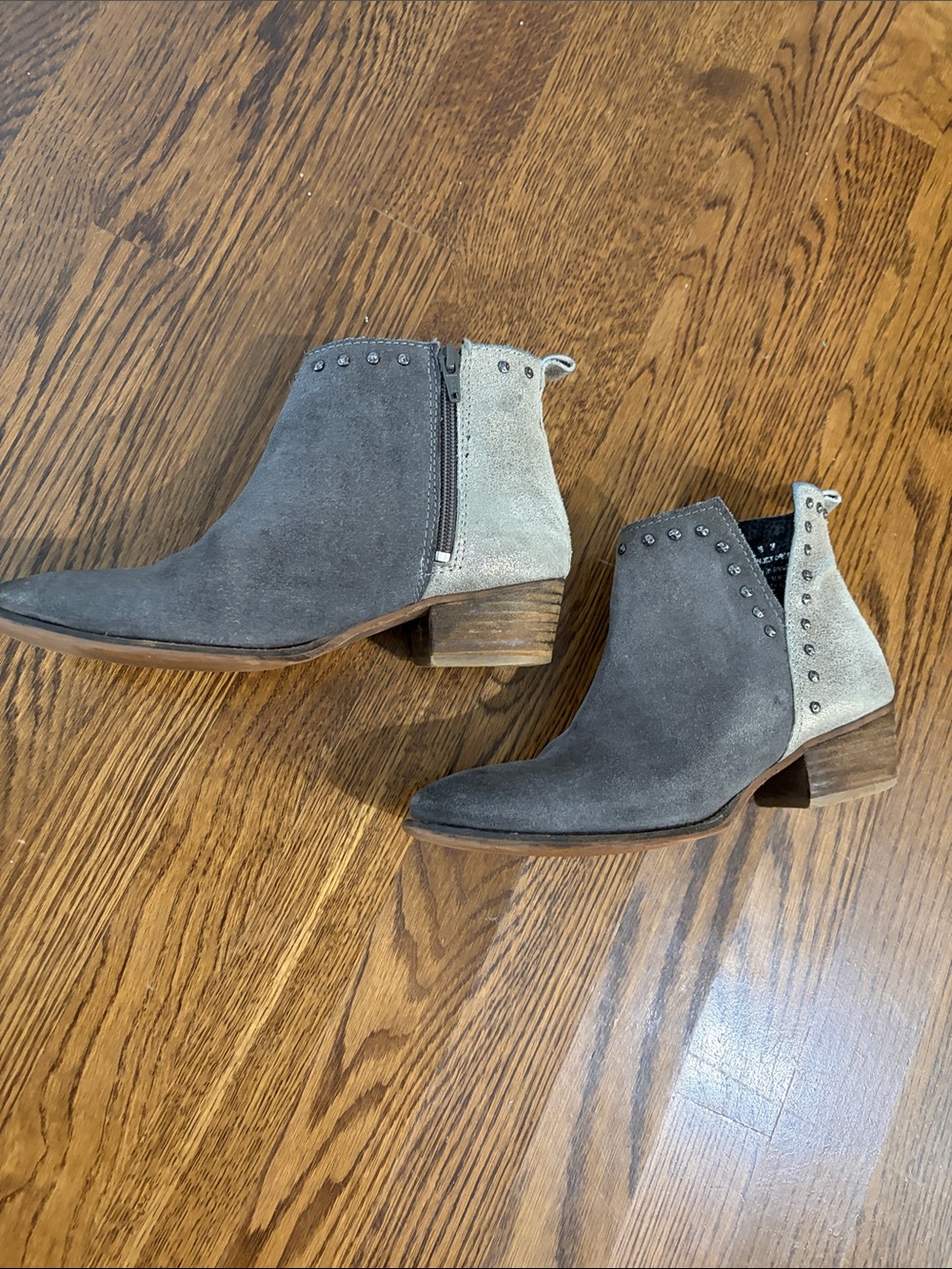 Diba True Two-Tone Gray Suede Studded Ankle Booties